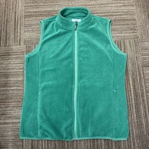 Fuinloth Emerald Green Sleeveless Fleece Vest Casual Layering Piece Zip up